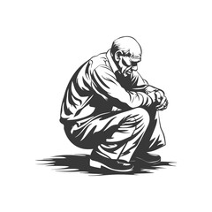 A Depressed Elderly Man Sitting With His Head Down