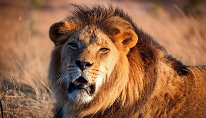 Majestic Lion Roaring in the Golden Savanna