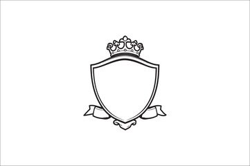 Obraz premium Crown headed Shield silhouette. Heraldic emblem crest shield with crown on white background.