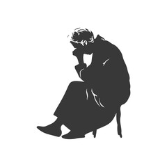 Silhouette of a Person Sitting with Head Bowed