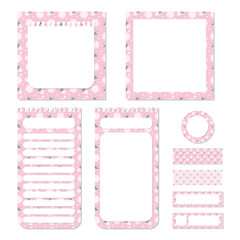 Vector set of cute kawaii memo pad, notepad and scrapbooking planner elements