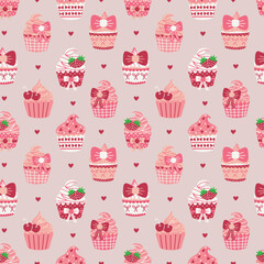 Coquette Aesthetic Cupcakes on Beige Seamless Pattern Design