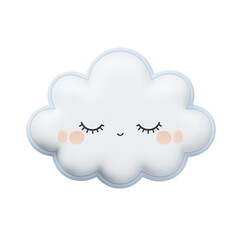Small Puffy Cartoon Cloud in Baby Blue with Blushing Cheeks and Shy Smile, Kawaii Art Style, PNG File