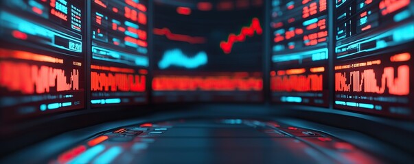 Futuristic trading interface with glowing charts and data displays, representing modern finance and technology innovation.