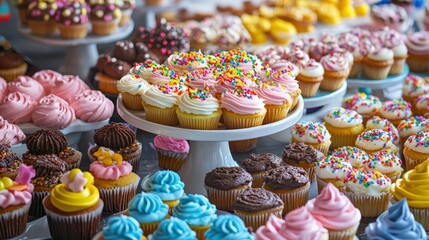 colorful fundraiser bake sale delicious homemade treats sweets displayed table, charity, event, cookies, cupcakes, brownies, muffins, pastries, cakes, desserts,