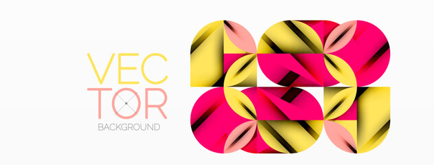 Circle, square and flower petal geometric background. Round shapes composition for wallpaper, banner, background or landing