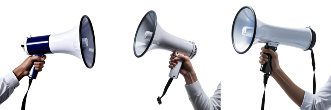 Hand Holding a Megaphone PNG isolated on transparent and white background