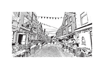 Print Building view with landmark of Stavanger is the city in Norway. Hand drawn sketch illustration in vector. 