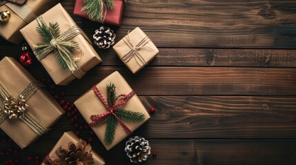 Holiday Presents Adorn Wood Background
