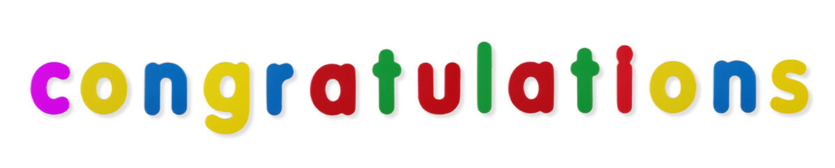 Congratulations word in coloured magnetic letters