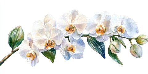 Fototapeta premium Watercolor Painting of a Branch of White Orchids