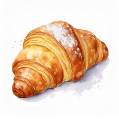 Fototapeta premium Realistic watercolor hand drawn powdered croissant, isolated on white background. Food Illustration of traditional french breakfast