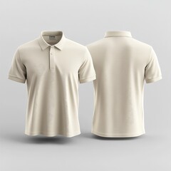 Mock up 3D a cream polo shirts on a white background.seen from the front and back.