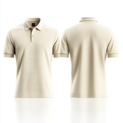 Mock up 3D a cream polo shirts on a white background.seen from the front and back.