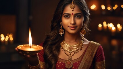 Fototapeta premium Celebrating Diwali with vibrant Indian traditions and stunning women's jewelry.