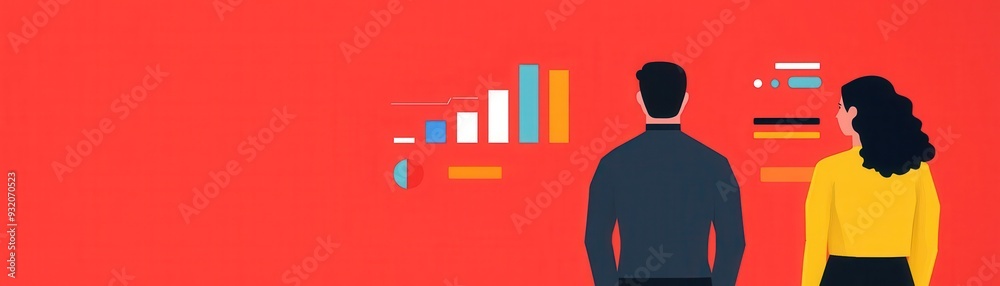 Wall mural data visualization tools with interactive charts and graphs, flat design illustration