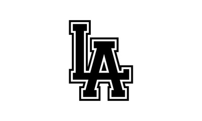 LA Los Angeles Vintage Retro Lettering California Dodgers Style Vector Design, Classic Intertwined Merged Letters Outline Text