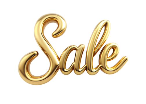 Glossy Golden Typography 'Sale' Lettering Isolated on White Transparent Background, PNG Element. Elegant golden Sale word