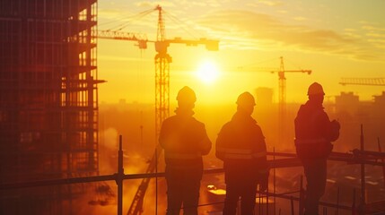 silhouette of a construction worker at sunset