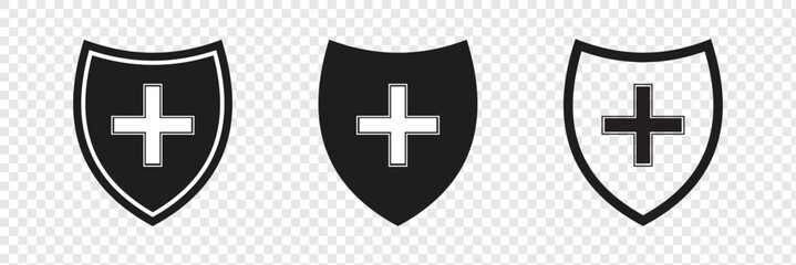 Shield with cross icon set