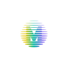 refracting sunset light with M letter logo, vector design for your brand.