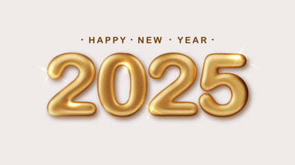 Happy New 2025 Year. Holiday background with golden metallic 3d numbers 2025. Realistic festive poster or banner design