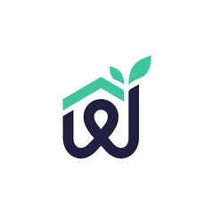 W letter home logo, with leaf nature, vector design for house business