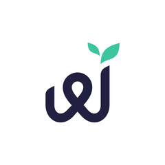 W letter up logo, with leaf grow plant, vector design for your grow business
