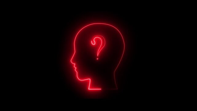  Neon line Silhouette head with question sign. Motion Graphic