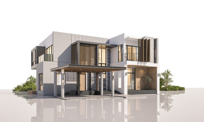 Architecture 3d rendering illustration of modern minimal house on white background