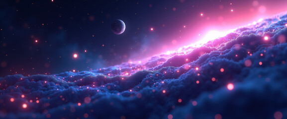 Fototapeta premium Abstract Pink and Blue Sunset in the Clouds Sky - Background for Fantasy, Outer Space Designs, Dream Concepts or Surreal, Dark Blue to light Pink color, Shiny Gradient Background