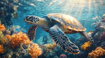 Fototapeta premium Sea Turtle in Tropical Reef