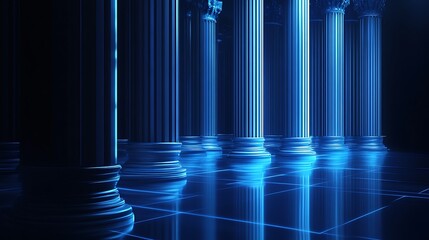 Ethereal Translucent Pillars Illuminated on Midnight Blue Background - Octane Rendered High-Resolution Photography