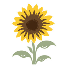 A large yellow sunflower with brown center on a green stem