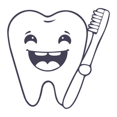 A happy cartoon tooth holding a toothbrush, representing good dental hygiene