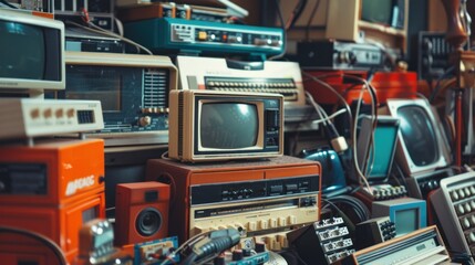 Fototapeta premium Vintage Electronics: A Nostalgic Collection of Old Technologies