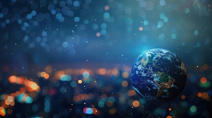 Earth in Space with a City Lights Background