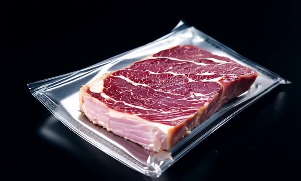 Freezer beefsteak packaging black background