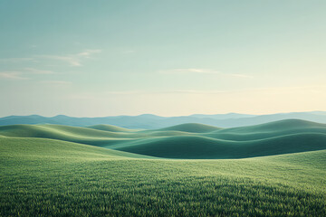 Obraz premium Minimalistic background with subtle scenery of rolling hills and soft skies, highdefinition, calm and serene environment