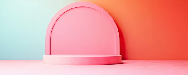 Vibrant pink display podium against a gradient background, ideal for showcasing products in modern photography.