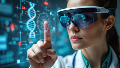 Medical Technology Augmented Reality DNA Visualization Female Scientist