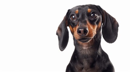 A charming and expressive dachshund with glossy fur and curious eyes. This breed is known for its playful nature and loyal companionship. Perfect for pet lovers. AI