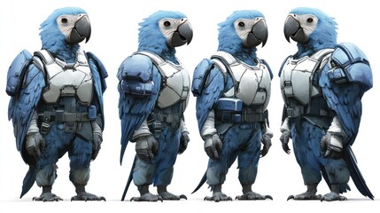 Fototapeta premium A futuristic blue parrot character in armored suits, showcasing a unique design and style.