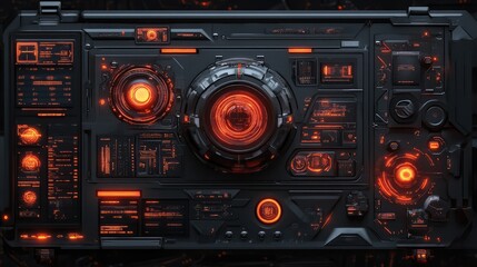 Fototapeta premium High-tech black digital interface with abstract glowing elements and dynamic design.