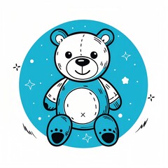 Obraz premium Minimalist blue and white teddy bear illustration with stars, cute children's toy design concept