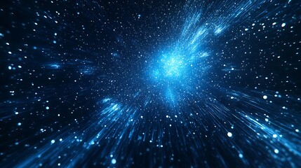 Fototapeta premium Celestial Symphony of Sapphire - Abstract 3D Render of Dynamic Blue Light Bursts in a Cosmic Void