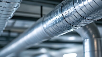 close-up of interconnected metal ducts in a commercial building, highlighting the complex network that provides efficient air circulation