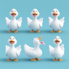 Fototapeta premium A collection of cheerful cartoon ducks in various poses and expressions.