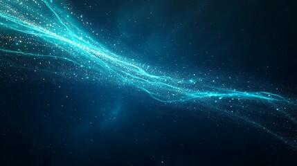 Ethereal Turquoise Light Trails in Cosmic Space - Abstract 3D Illustration with Starry Effect and Supernova