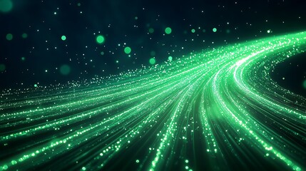 Obraz premium Ethereal Galactic Glow - Abstract 3D Illustration of Radiant Green Light Trails and Starlit Background